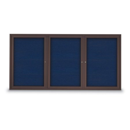 UNITED VISUAL PRODUCTS 96"x48" 3-Door Enclosed Outdoor Letterboard, Blue Felt/Bronze UV1163DTD9648-BRONZE-BLUE